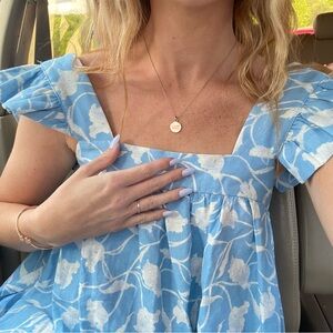 Linen blend long midi or maxi dress blue floral